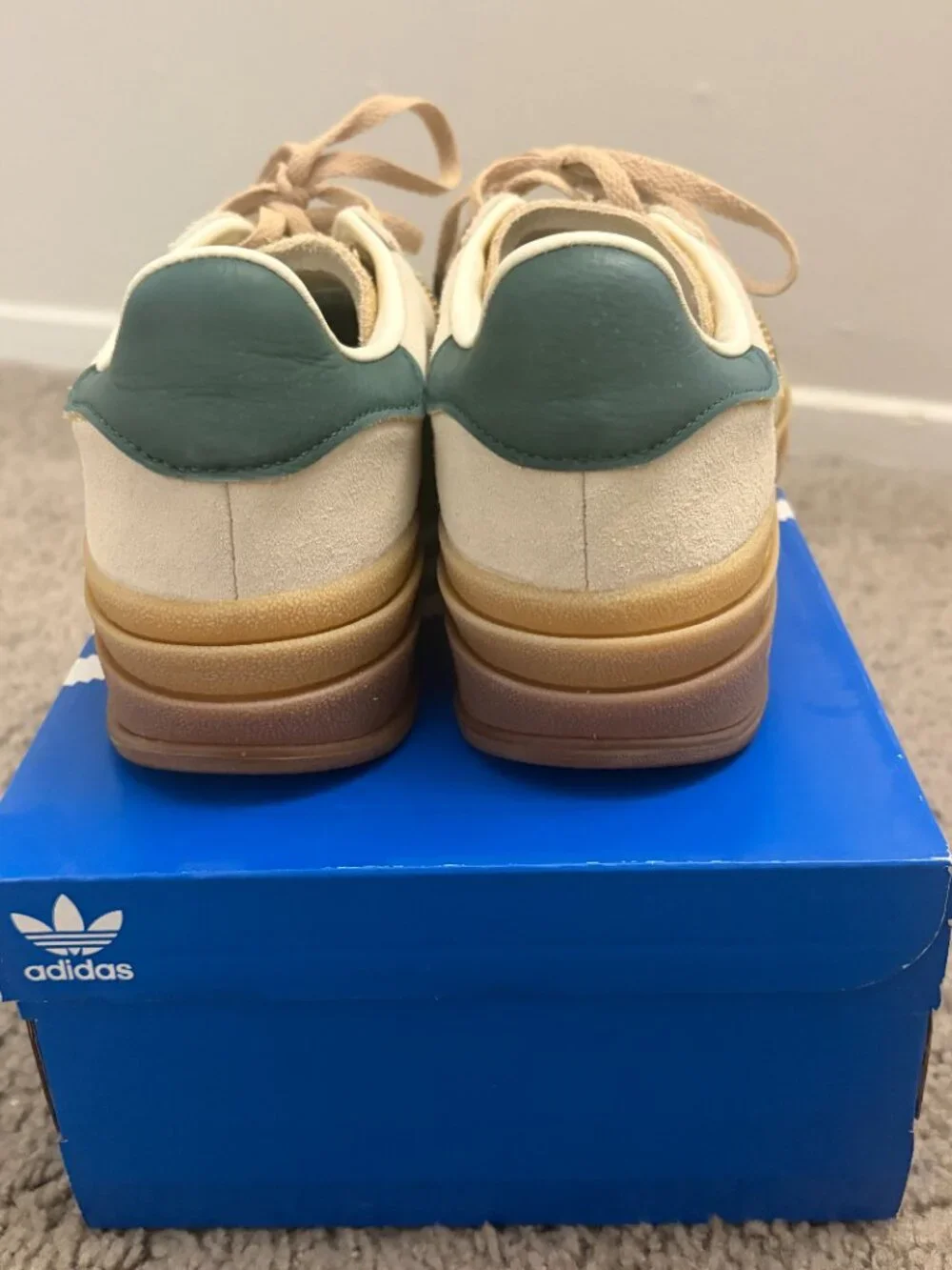 New Adidas Gazelle Bold W Cream Green Gum Platform Sneakers Women US 6 ID7056